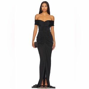 Yaura Tiara Black Ruched Off the Shoulder Cocktail Evening Formal Gown Size M